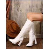 Bon&Bon Women's White Patent Leather Slouchy Knee High Punk Boots 36.5