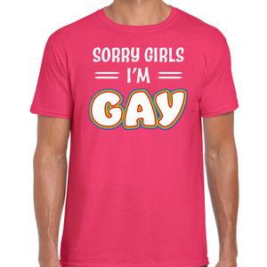 Gay Pride t-shirt met tekst - heren - roze - Sorry girls - LHBTI