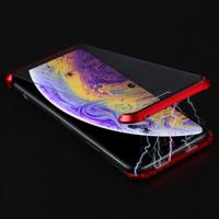 Ultradun hoekig frame magnetische absorptie dubbelzijdige gehard glas shell voor iPhone XS (rood)