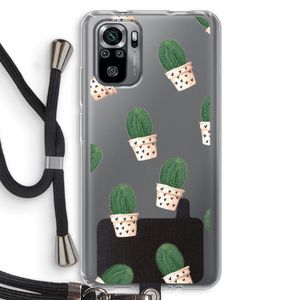 Cactusprint roze: Xiaomi Redmi Note 10S Transparant Hoesje met koord