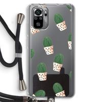Cactusprint roze: Xiaomi Redmi Note 10S Transparant Hoesje met koord