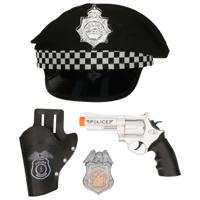 Carnaval verkleed politiepet - zwart - met pistool/badge - heren/dames - verkleedkleding accessoires