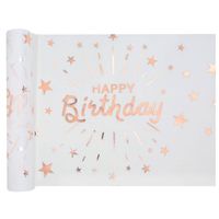 Santex Verjaardag tafelloper op rol - wit/rose goud - 30 x 500 cm - Feesttafelkleden - thumbnail