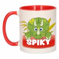 Spiky mok - rood/wit - keramiek - 300 ml - kinder beker dinosaurus