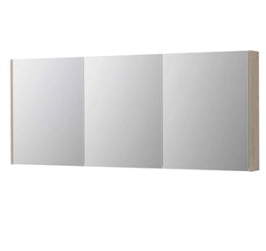 INK SPK2 spiegelkast met 3 dubbelzijdige spiegeldeuren, 6 verstelbare glazen planchetten, stopcontact en schakelaar 180 x 14 x 73 cm, ivoor eiken