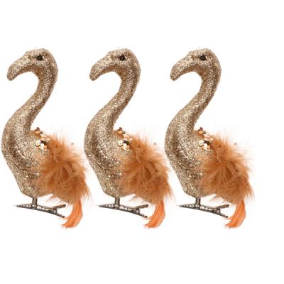 Kerstboomversiering Flamingo - 4x - 13 cm - Brons - op clip - ornament - vogels