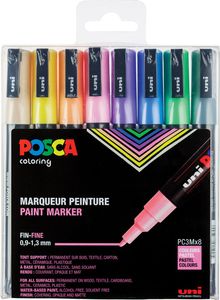 Posca paintmarker PC-3M, set van 8 markers in geassorteerde pastelkleuren