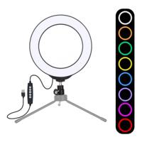 PULUZ 6 2 inch 16cm USB 10 modi RGBW Dimbare LED ring Vloggen fotografie video lichten met koude schoen statief bal hoofd (zwart)