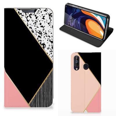 Samsung Galaxy A60 Stand Case Zwart Roze Vormen