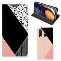 Samsung Galaxy A60 Stand Case Zwart Roze Vormen