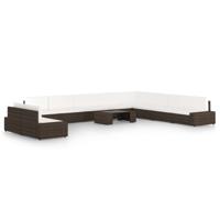 11-delige Loungeset met kussens poly rattan bruin