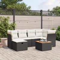 7-delige Loungeset met kussens poly rattan zwart