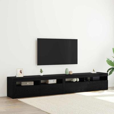 3-delige TV-kastenset met LED-verlichting in zwart eiken engineered hout