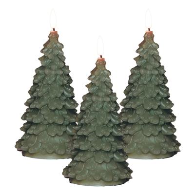 Anna's Collection LED kerstboom kaars - 3x - groen - 20 cm - kerstkaars - kerstdiner kaarsen