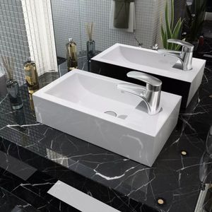 VidaXL Wastafel met kraangat rechthoekig wit 46x25,5x12 cm keramiek