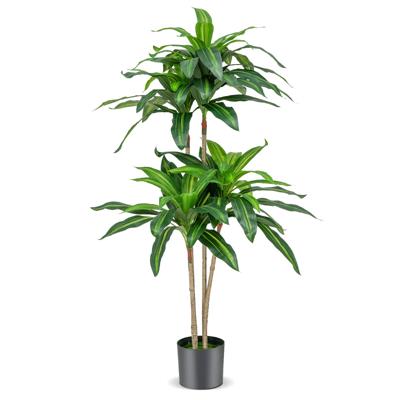 140 cm Hoge Kunstboom Nep Dracaena Plant met 92 Bladeren Cement Pot Foam Hoes Onderhoudsvrij voor Tuindecoratie Thuiskantoor
