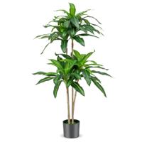 140 cm Hoge Kunstboom Nep Dracaena Plant met 92 Bladeren Cement Pot Foam Hoes Onderhoudsvrij voor Tuindecoratie Thuiskantoor