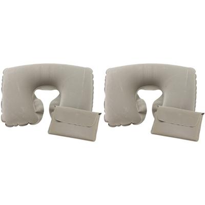 Opblaasbaar nekkussen - 2x - grijs - pvc - 35 x 23 x 9 cm - vliegtuig/trein/auto