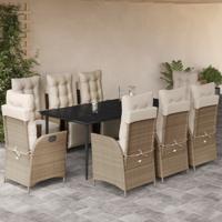 9-delige Tuinset met kussens poly rattan beige