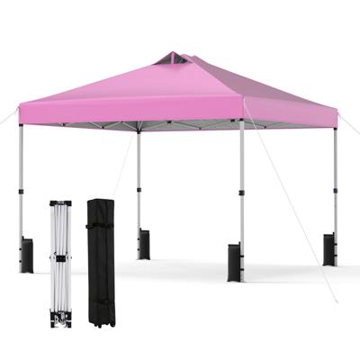 Pop-up Paviljoentent van 3 x 3 m Partytent met Stevig Frame en Zilverkleurig Dak Draagbaar Paviljoen met 4 Zandzakken Haringen en Touwen Opvouwbaar Paviljoen met Roltas-Roze