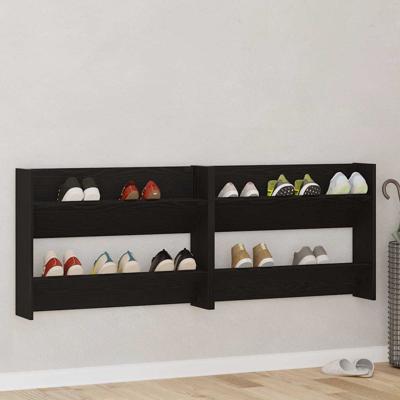 Wand Schoenenkasten met plank 2 pcs Zwart eiken Bewerkt hout