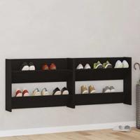 Wand Schoenenkasten met plank 2 pcs Zwart eiken Bewerkt hout