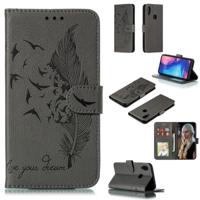 Feather patroon Litchi textuur horizontale Flip lederen draagtas met portemonnee & houder & kaartsleuven voor Xiaomi Redmi Note 7 (grijs)