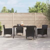 5-delige Tuinset met kussens poly rattan zwart