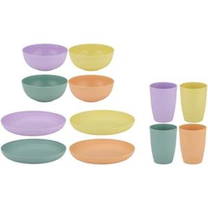 Alpina Picknick/camping Servies set - 12-delig - multi kleuren - kunststof - herbruikbaar