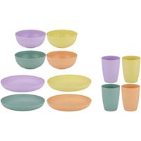 Alpina Picknick/camping Servies set - 12-delig - multi kleuren - kunststof - herbruikbaar