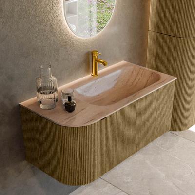 Badmeubel Mondiaz Kurve-Dlux | 95 cm | Meubelkleur Dusk | Wastafelkleur Saba | Solid surface | Wasbak rechter zijde spoelbak | 1 kraangat
