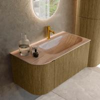 Badmeubel Mondiaz Kurve-Dlux | 95 cm | Meubelkleur Dusk | Wastafelkleur Saba | Solid surface | Wasbak rechter zijde spoelbak | 1 kraangat