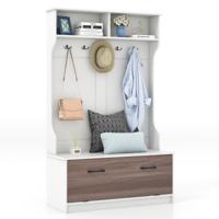 Kapstok met Zitbank en 5 Dubbele Haken Garderobe met Open Vakken en Schoenenkast Halgarderobe voor Entree Slaapkamer (Wit)