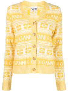 GANNI cardigan en maille à col v - Jaune