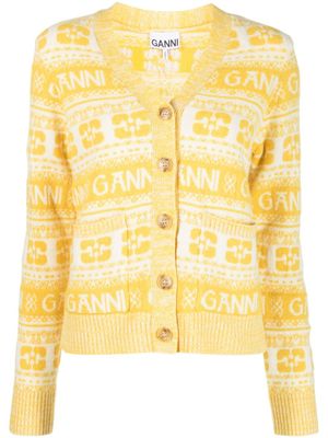 GANNI cardigan en maille à col v - Jaune