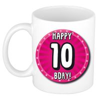 Verjaardag cadeau mok 10 jaar - roze - wiel - 300 ml - keramiek