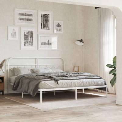Bedframe met hoofdbord metaal wit 180x200 cm