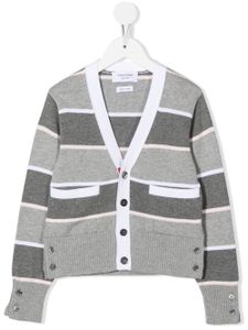 Thom Browne Kids cardigan rayé à col v - Gris