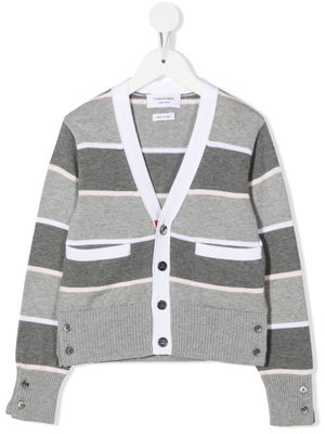 Thom Browne Kids cardigan rayé à col v - Gris