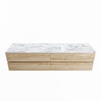 MONDIAZ VICA-DLUX 200cm badmeubel onderkast Washed Oak 4 lades. Inbouw wastafel CLOUD rechts 1 kraangat, kleur Glace.