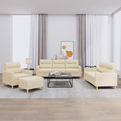 4-delige Loungeset met kussens stof crèmekleurig