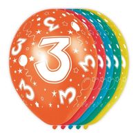 5x stuks gekleurde 3 jaar thema ballonnen 30 cm   - - thumbnail