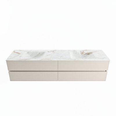 MONDIAZ VICA-DLUX 200cm badmeubel onderkast Linen 4 lades. Inbouw wastafel CLOUD dubbel 2 kraangaten, kleur Frappe.