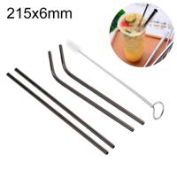 4 PC's herbruikbare RVS drinken stro + schonere borstel ingesteld Kit 215*6mm(Black)