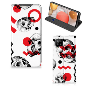 Mobiel BookCase Samsung Galaxy A42 Skull Red