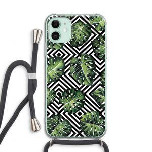 Geometrische jungle: iPhone 11 Transparant Hoesje met koord