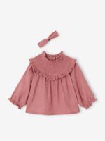 Babyblouse met smokwerk en bijpassende hoofdband donkerpaars Babyblouse met smokwerk en bijpassende hoofdband donkerpaars