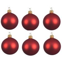 6x Kerst rode glazen kerstballen 6 cm mat - thumbnail