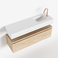 Toiletmeubel Mondiaz Andor | 100 cm | Meubelkleur Washed oak | Lex vrijhangend wastafel Talc Rechts | 1 kraangat