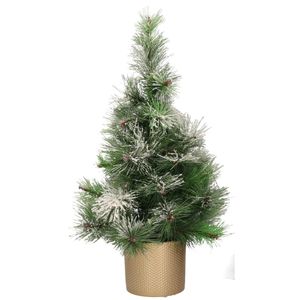 Besneeuwde kunstboom/kunst kerstboom 75 cm met gouden pot